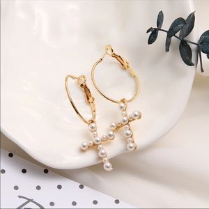 Gold & Pearl Hoop Statement Earrings
